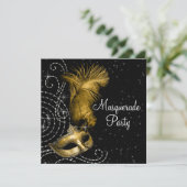Elegant Black and Gold Masquerade Party Invitation (Standing Front)