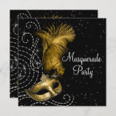 Elegant Black and Gold Masquerade Party Invitation (Front/Back)