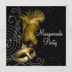 Elegant Black and Gold Masquerade Party Invitation