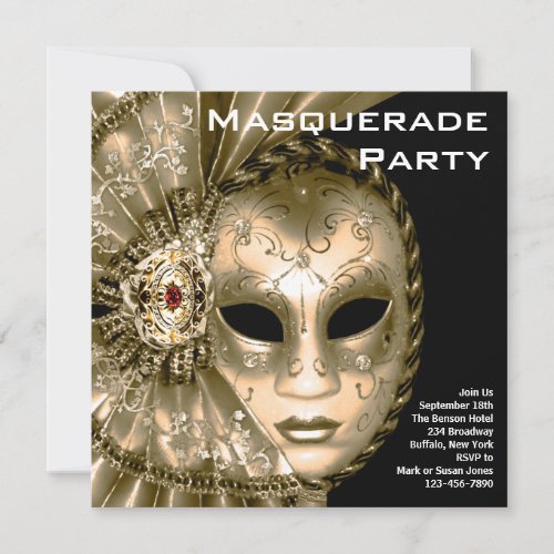 Elegant Black and Gold Masquerade Party Invitation