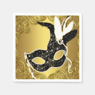 Elegant Black and Gold Masquerade Party Napkins