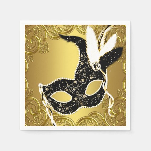 Elegant Black and Gold Masquerade Party Napkins