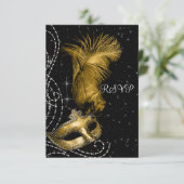 Elegant Black and Gold Masquerade Party RSVP (Standing Front)