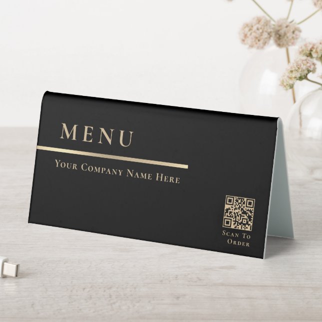 Elegant Black and Gold Menu Scan To Order QR Code Table Tent (In SItu (Table))