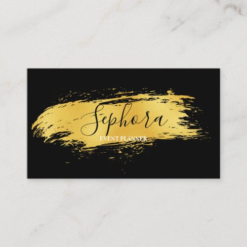 Elegant Black and Gold Metallic Foil Paint Stroke Business Card