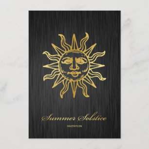 Elegant Black and Gold Metallic Summer Solstice Invitation