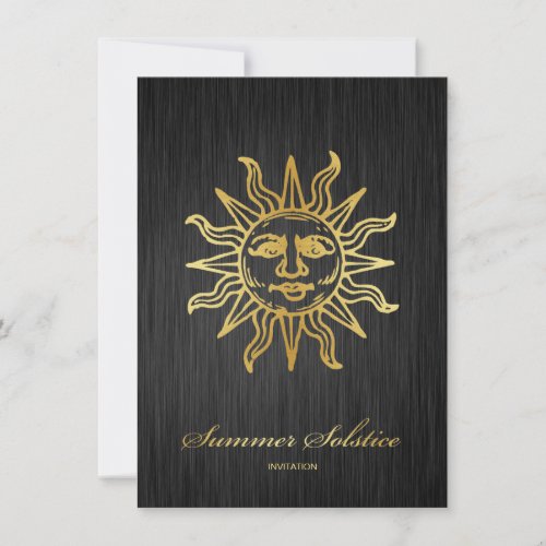 Elegant Black and Gold Metallic Summer Solstice Invitation