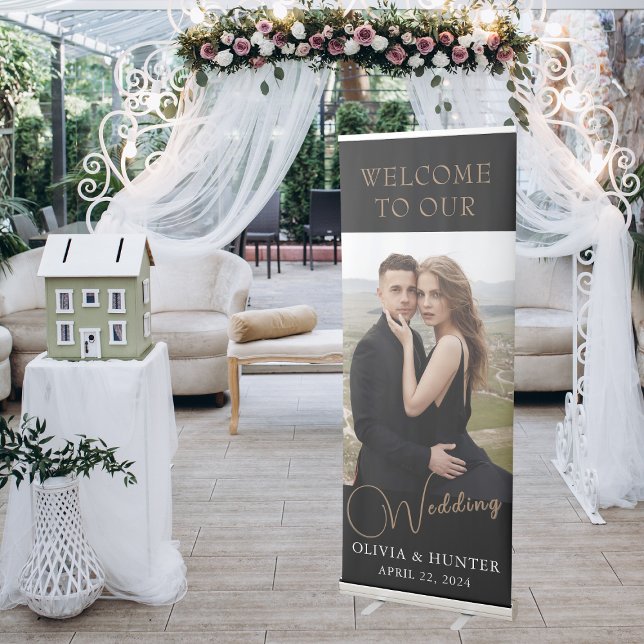 Elegant Black and Gold Minimalist Wedding Photo Retractable Banner (Elegant Black and Gold Minimalist Wedding Photo Retractable Banner)