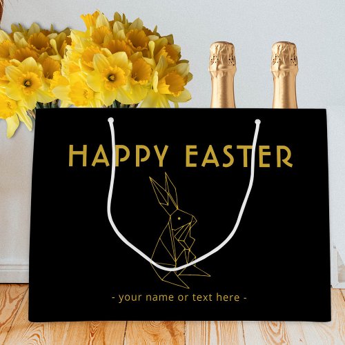 Elegant Black and Gold Minimalistic Easter Bunny Large Gift Bag