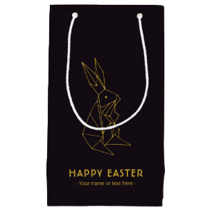 Elegant Black and Gold Minimalistic Easter Bunny Small Gift Bag