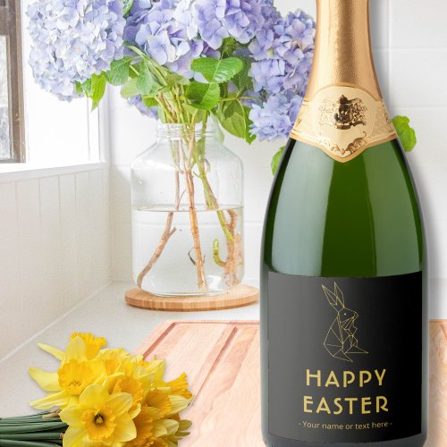 Elegant Black and Gold Minimalistic Easter Sparkling Wine Label