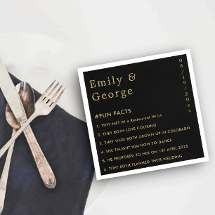 Elegant Black And Gold Modern Fun Facts Wedding Napkins