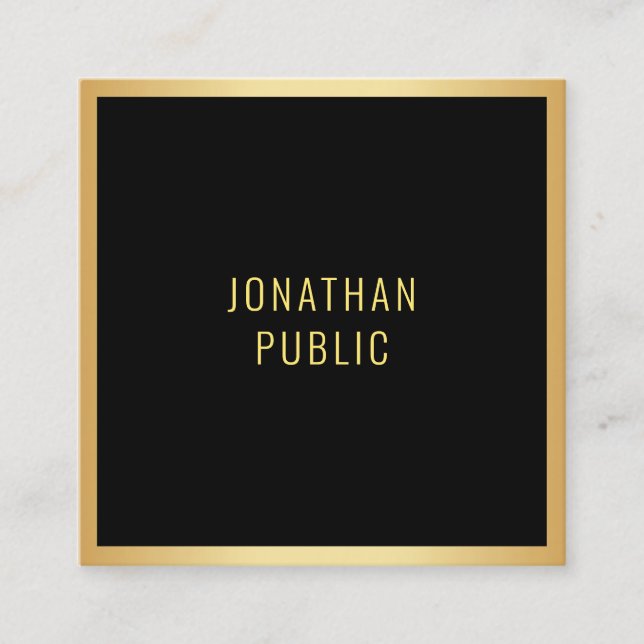 Elegant Black And Gold Modern Minimalist Template Square Business Card (Front)