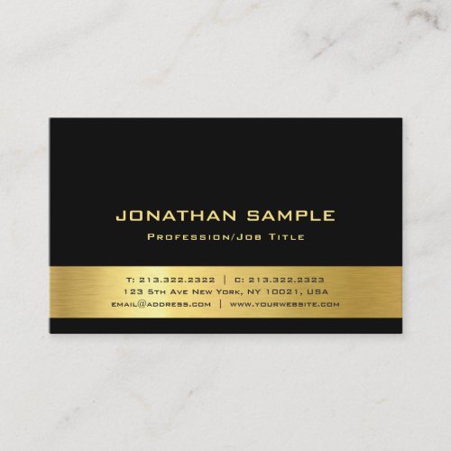 Elegant Black And Gold Modern Trendy Plain Luxury Business Card