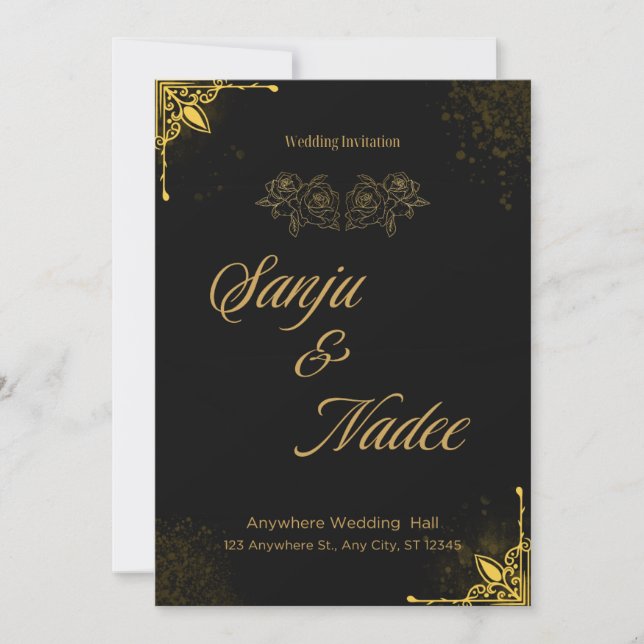 Elegant Black and Gold Modern Wedding Invitation (Front)