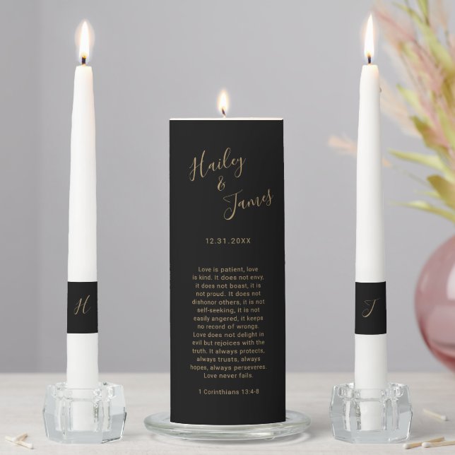 Elegant Black and Gold Modern Wedding Unity Candle Set (In Situ)