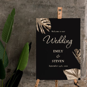 Elegant Black and Gold Modern Wedding Welcome Sign