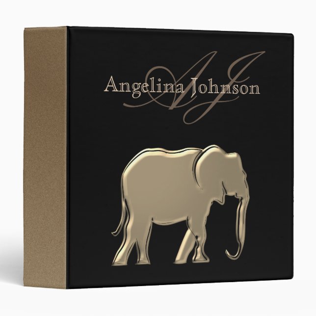 Elegant Black and Gold Monogram 3 Ring Binder (Front/Spine)