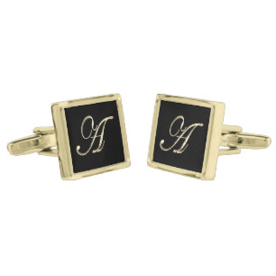Elegant Black and Gold Monogram A Classic Cufflinks
