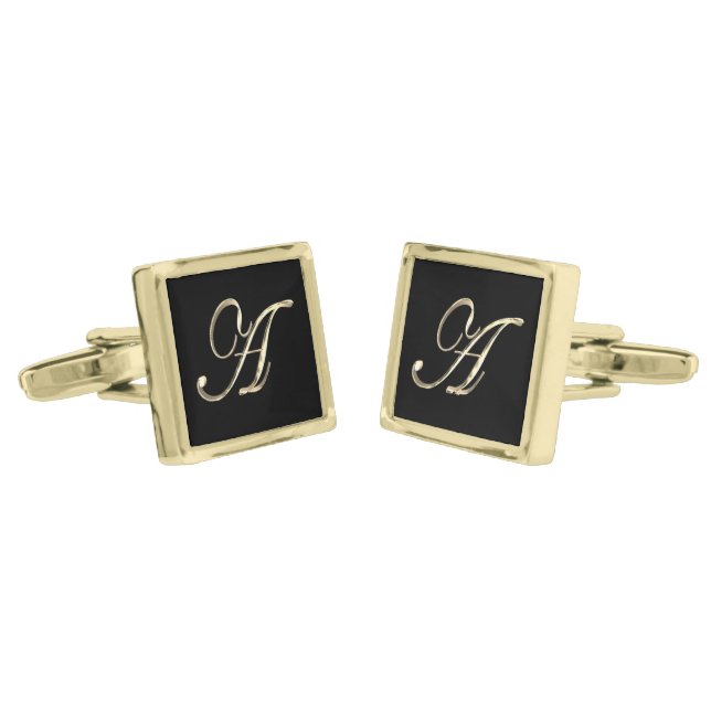 Elegant Black and Gold Monogram A Classic Cufflinks (Angled)