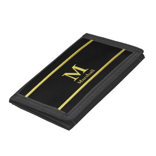 Elegant Black and Gold Monogram and Name Template Trifold Wallet