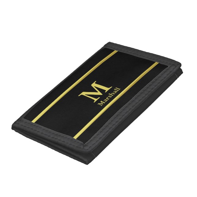 Elegant Black and Gold Monogram and Name Template Trifold Wallet (Bottom)