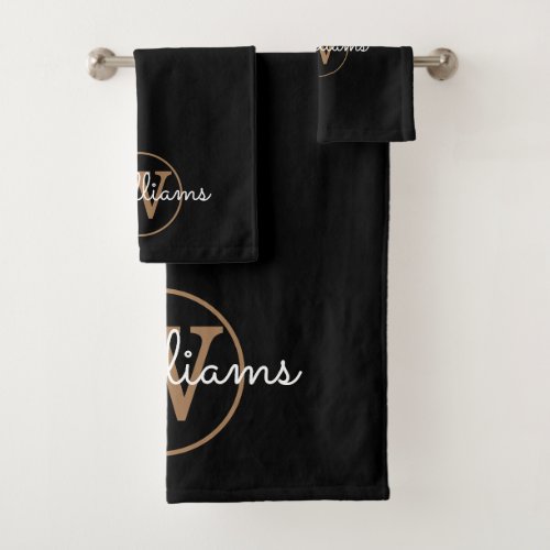 Elegant Black and Gold Monogram Bath Towel Set