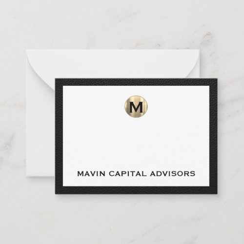 Elegant Black and Gold Monogram Business Note Card