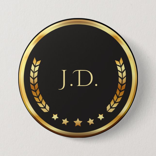 Elegant Black and Gold monogram  Button (Front)
