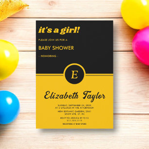 Elegant Black And Gold Monogram Chic Baby Shower Invitation