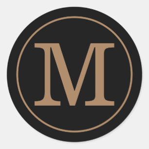 Elegant Black and Gold Monogram Classic Round Sticker