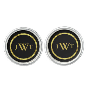 Elegant Black and Gold Monogram Cufflinks