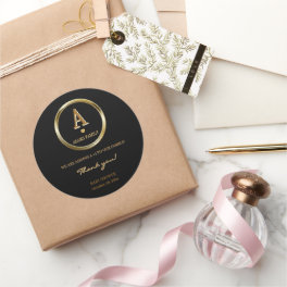 Elegant Black and Gold Monogram Family Baby Shower Classic Round Sticker