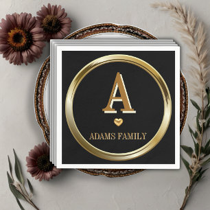 Elegant Black and Gold Monogram Family Baby Shower Napkins