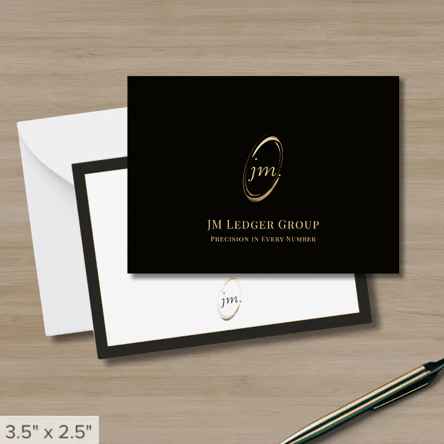 Elegant Black and Gold Monogram Initials Logo Note Card | Zazzle