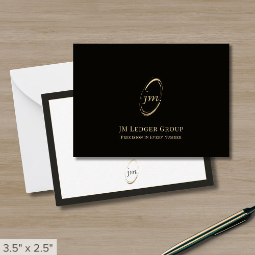 Elegant Black and Gold Monogram Initials Logo Note Card