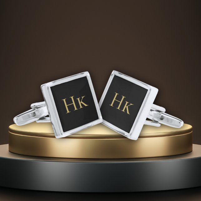 Elegant Black and Gold Monogram Initials Mens Cufflinks (Creator Uploaded)