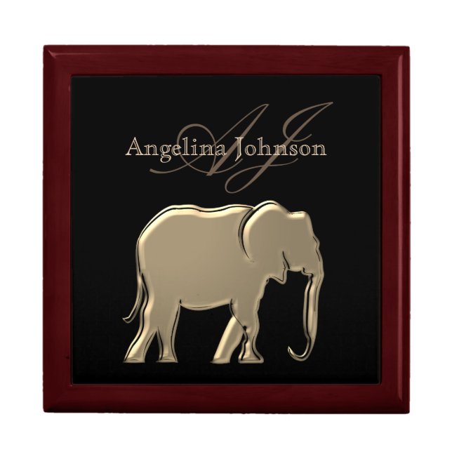 Elegant Black and Gold Monogram Keepsake Box (Front)