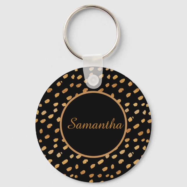 Elegant Black and Gold Monogram Keychain (Front)