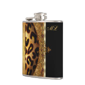 Elegant Black and Gold Monogram Leopard Hip Flask (Left)