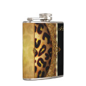 Elegant Black and Gold Monogram Leopard Hip Flask (Right)