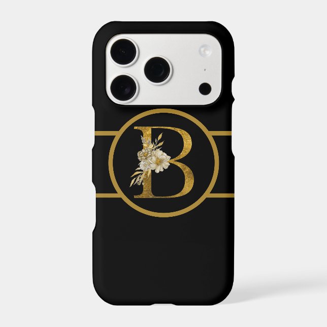 Elegant Black and Gold Monogram Letter "B" Case-Mate iPhone Case (Back)