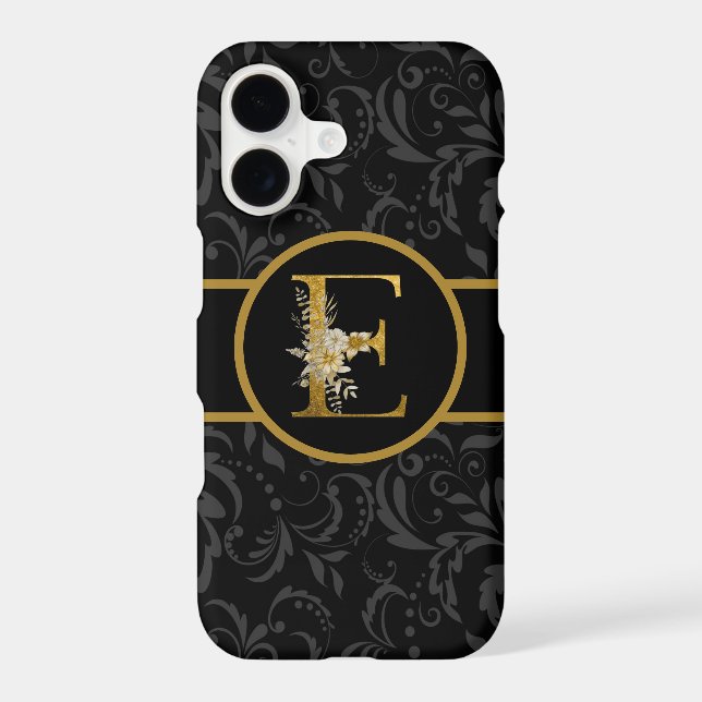 Elegant Black and Gold Monogram Letter "E" Case-Mate iPhone Case (Back)