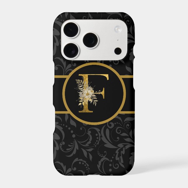 Elegant Black and Gold Monogram Letter "F" Case-Mate iPhone Case (Back)