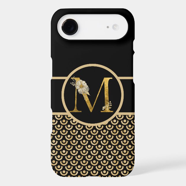 Elegant Black and Gold Monogram Letter "M" Case-Mate iPhone Case (Back)