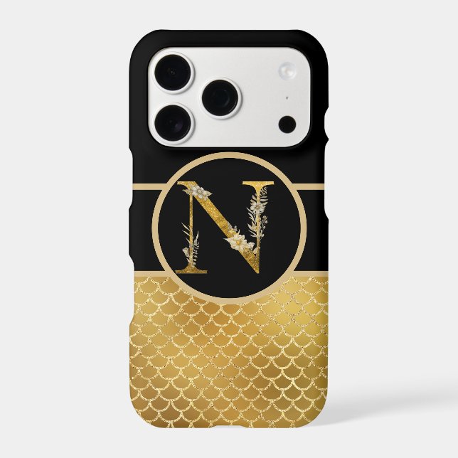 Elegant Black and Gold Monogram Letter "N" Case-Mate iPhone Case (Back)