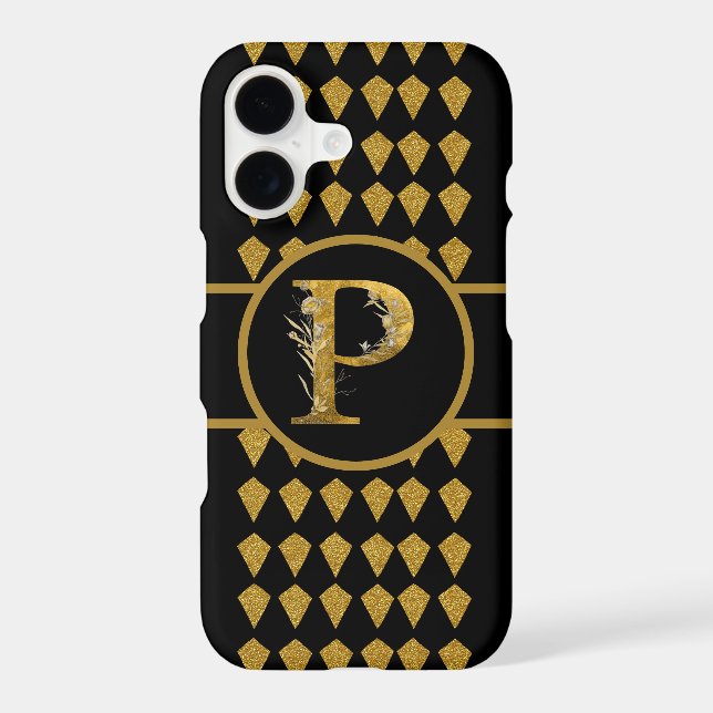 Elegant Black and Gold Monogram Letter "P" Case-Mate iPhone Case (Back)