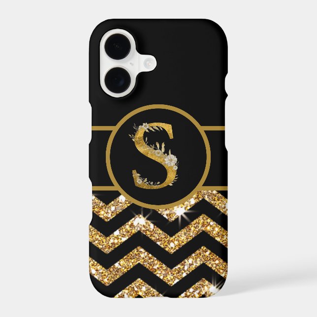 Elegant Black and Gold Monogram Letter "S" Case-Mate iPhone Case (Back)
