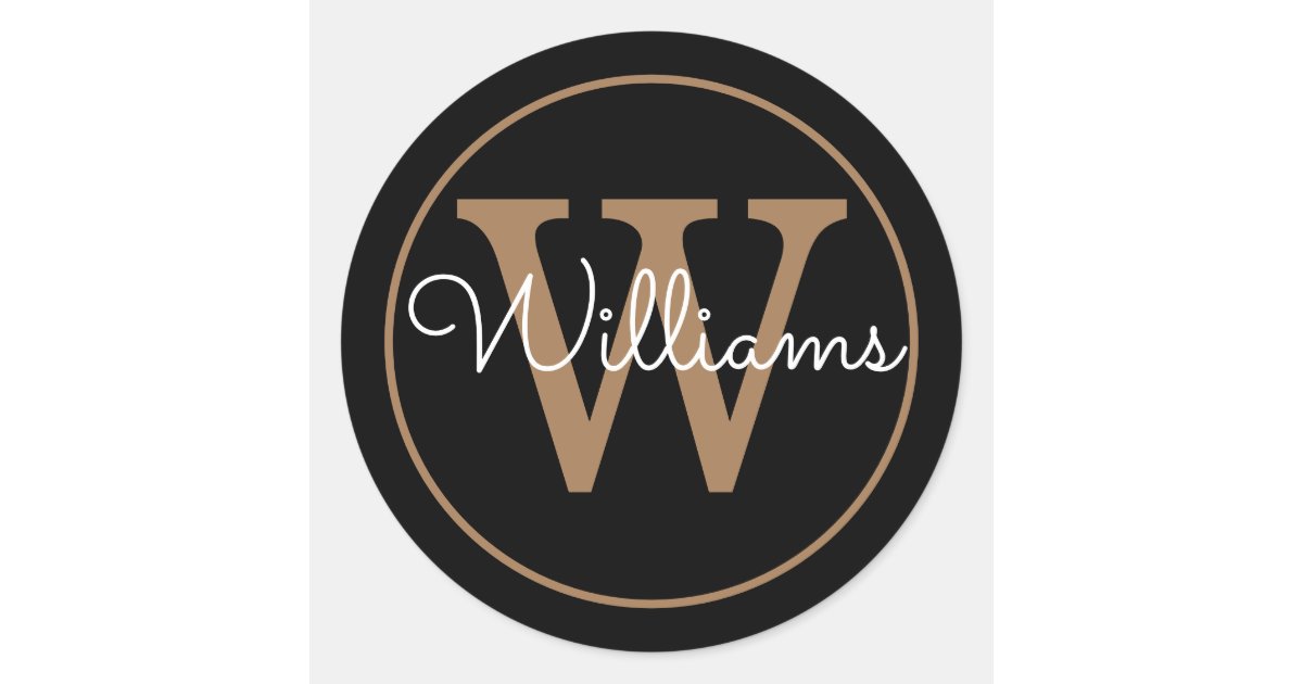 Elegant Black and Gold Monogram Name Classic Round Sticker Zazzle