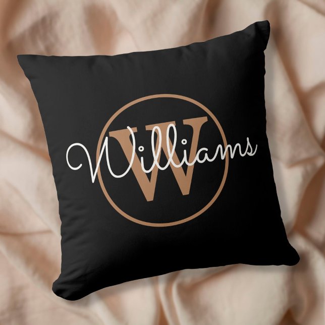 Elegant Black and Gold Monogram Name Throw Pillow (Creator Uploaded)